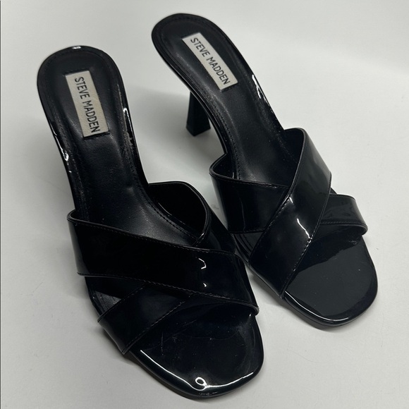Steve Madden Hazel High Heels Shoes Patent Shiny Leather Open Toe Black Size 9.5 - Picture 2 of 10